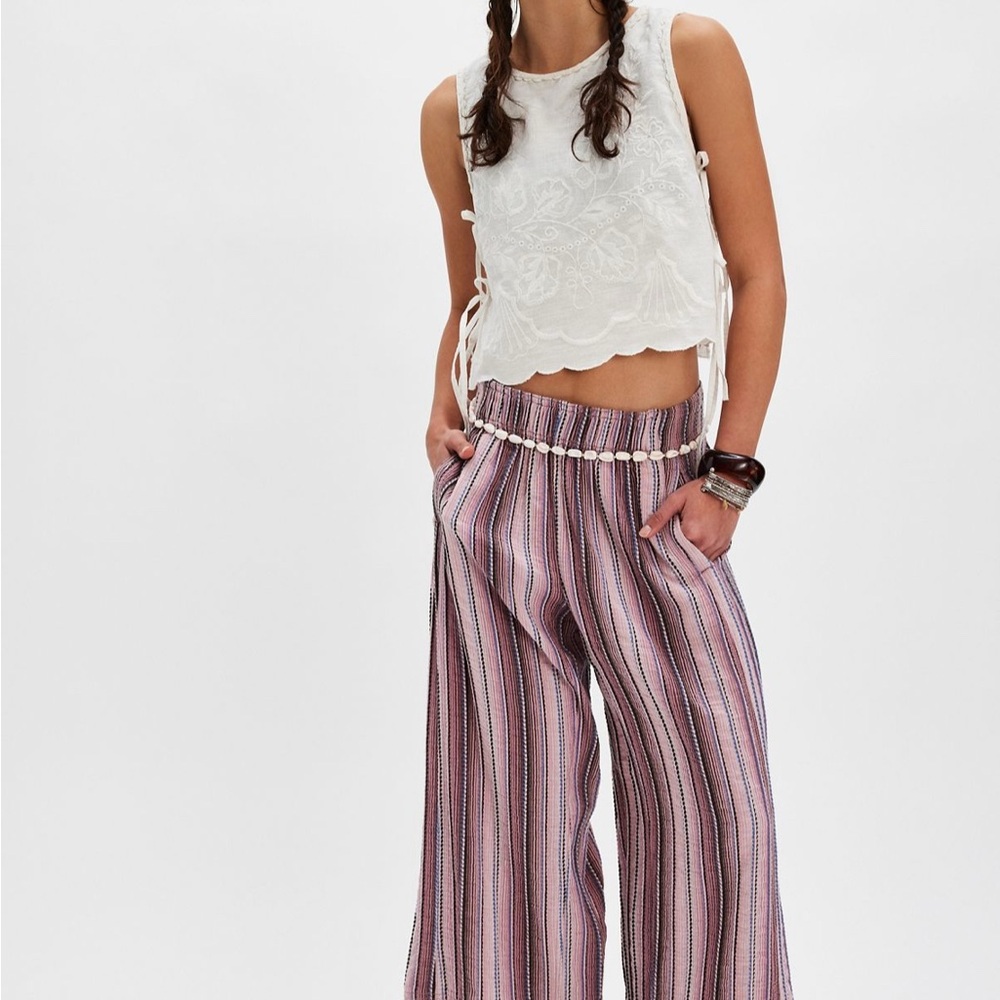 Free People Pink Striped Wide Leg Pants